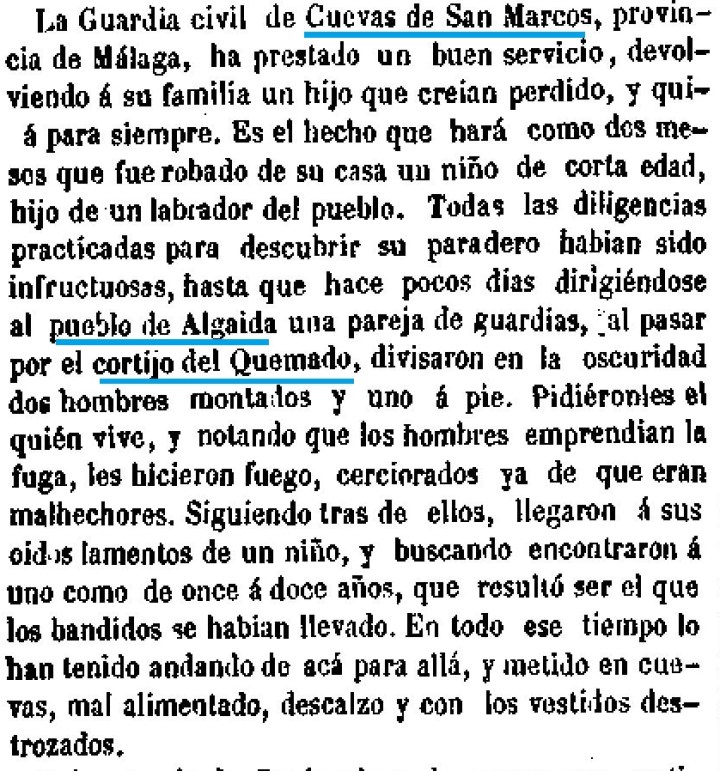 1857 11 7 Guardia Civil recupera niño robado LA ESPAÑA Fragmento .jpg
